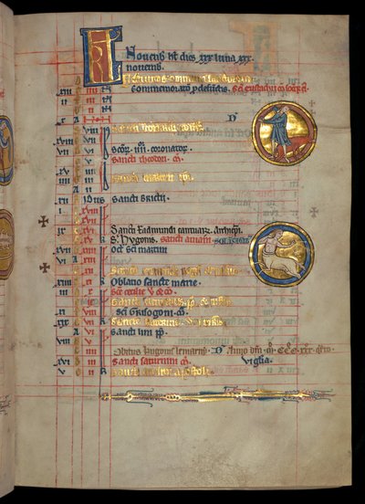 Ms 322 f.6r, noviembre, un hombre sacrificando un cerdo, ilustración del 